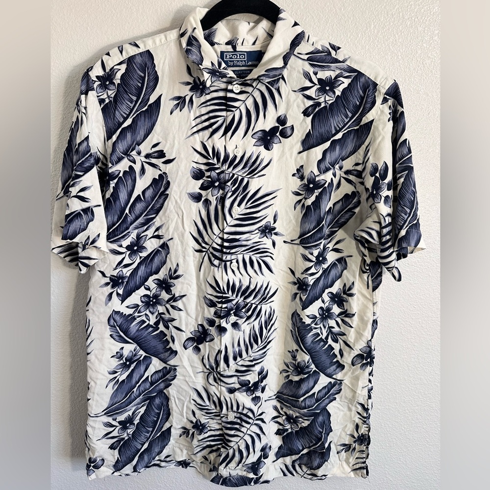 Ralph Lauren White & Navy Tropical Leaf Short-Sleeve Shirt